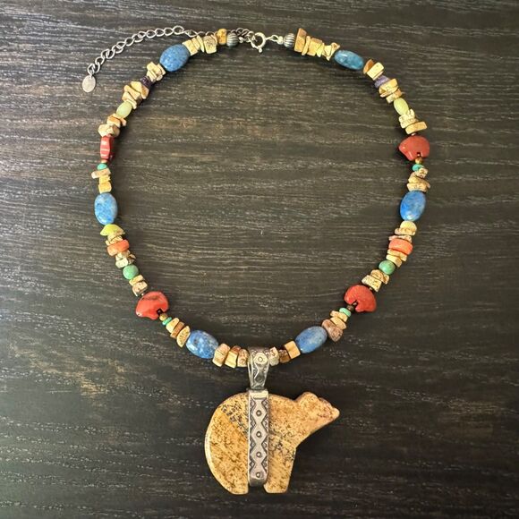 Carolyn Pollack Relios Sterling Silver Jasper Bear Pendant Necklace Southwestern - Picture 7 of 16